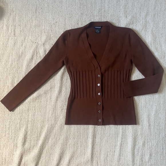 Vermani Sweaters - Brown Cardigan with a Cinched Waistline | S